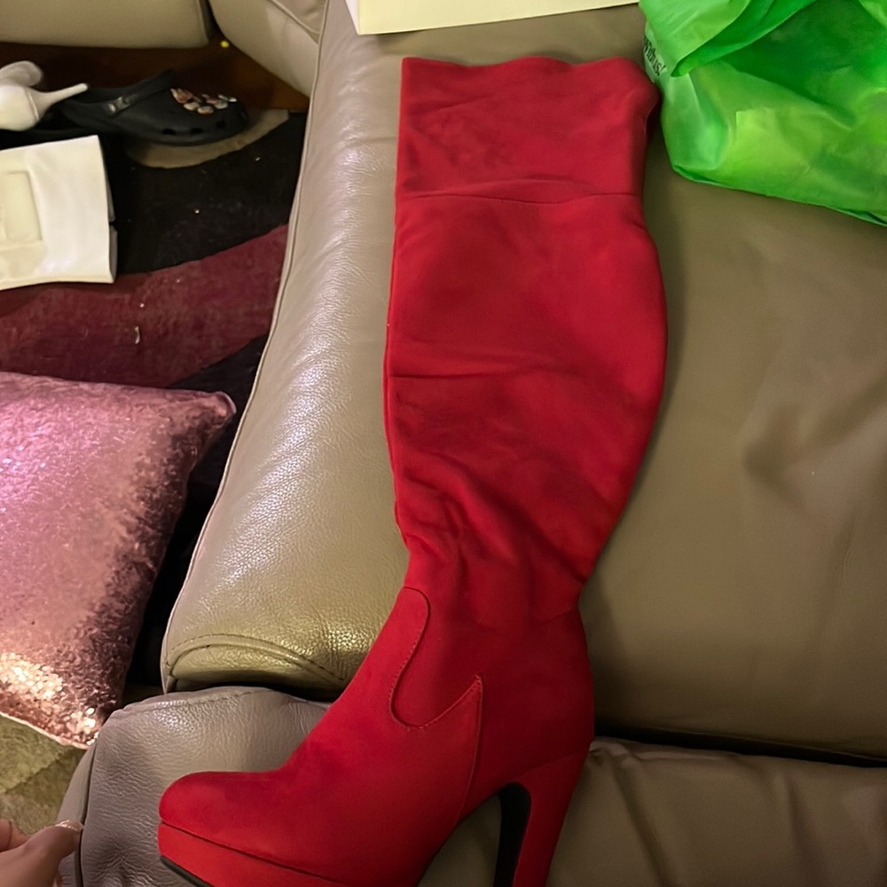 Beautiful red high heeled platform boots